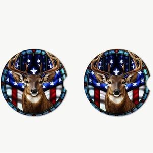 Deer Car Coasters with American Flag Design